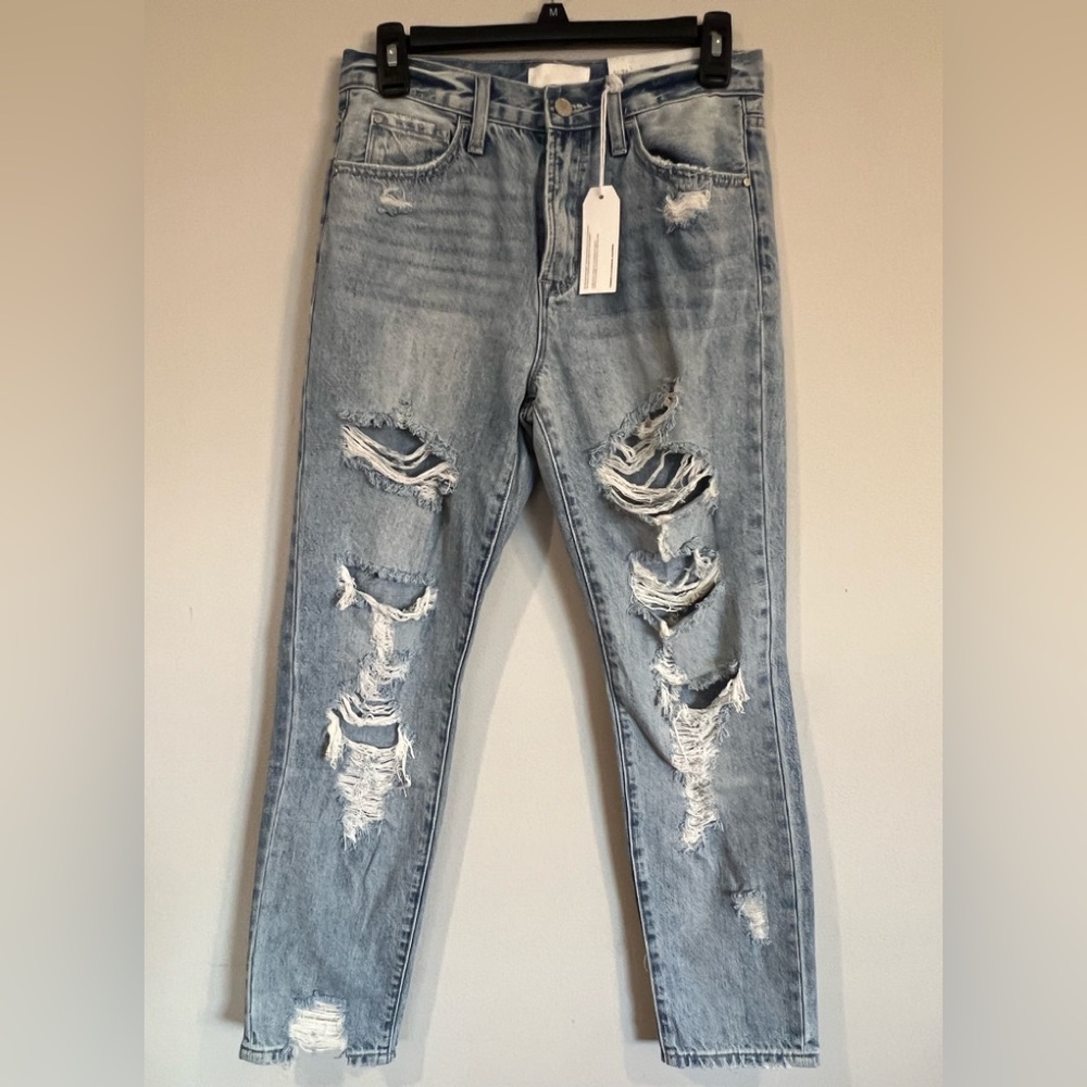 Distressed Light Blue Straight Leg Jeans NWT